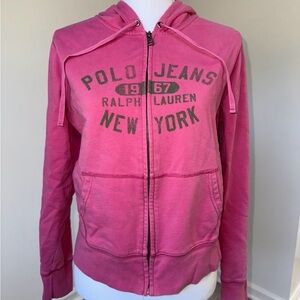 VTG Polo Jeans Co Ralph‎ Lauren 1967 Pink Zip Hoodie Juniors L Preppy (women xs)